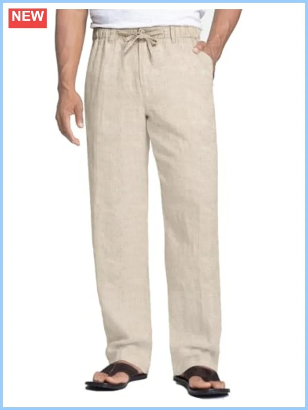 Men's Linen Pants Drawstring Lightweight Casual Beach Summer Straight Leg